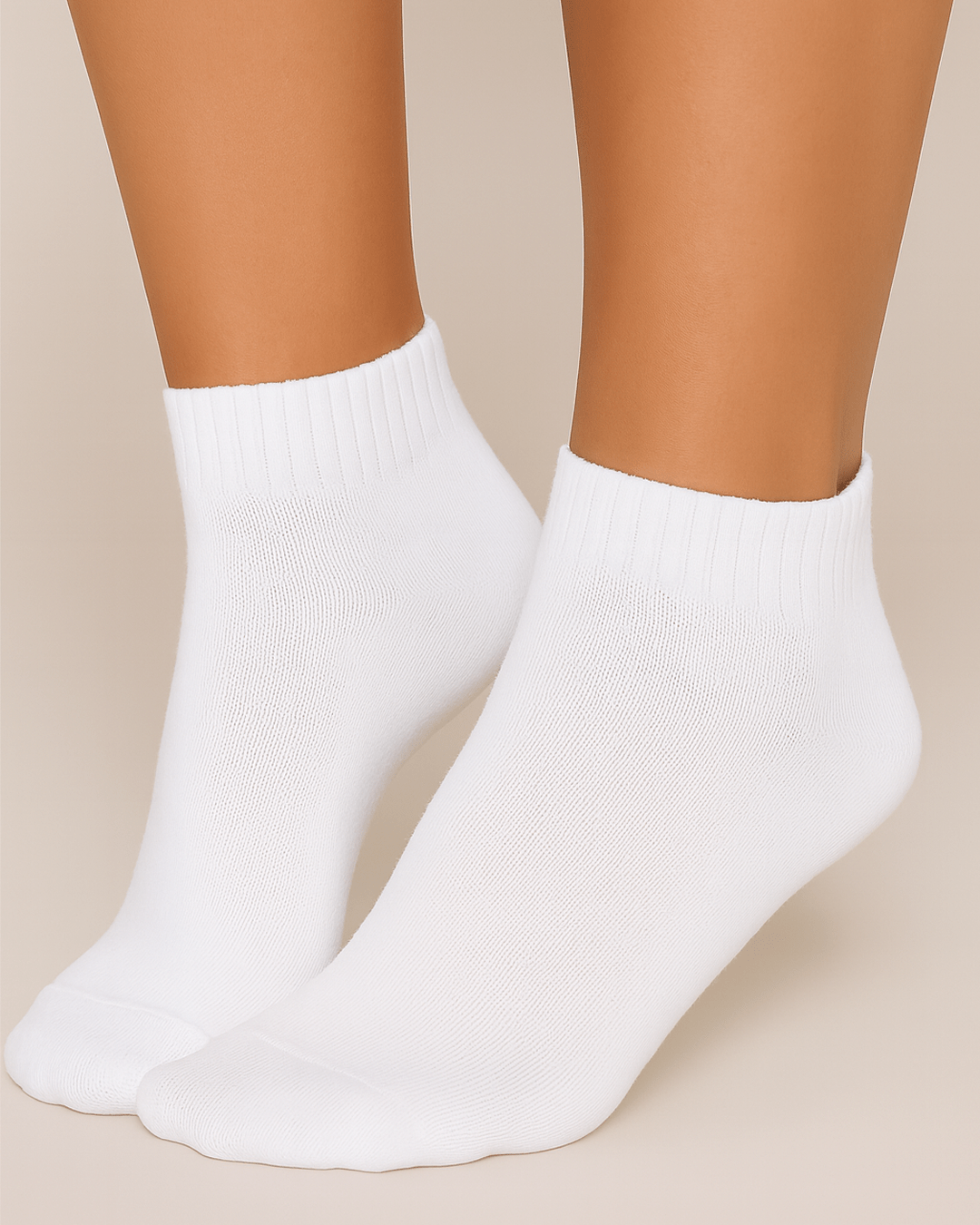 White Penti ankle socks with red and navy stripes and logo patch, worn on feet, showing soft sporty design and comfortable everyday fit.