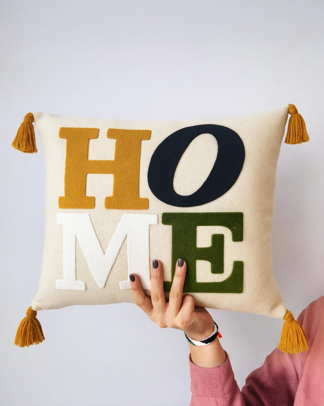 HOME Tufted Cushion Cover – Mustard & Green