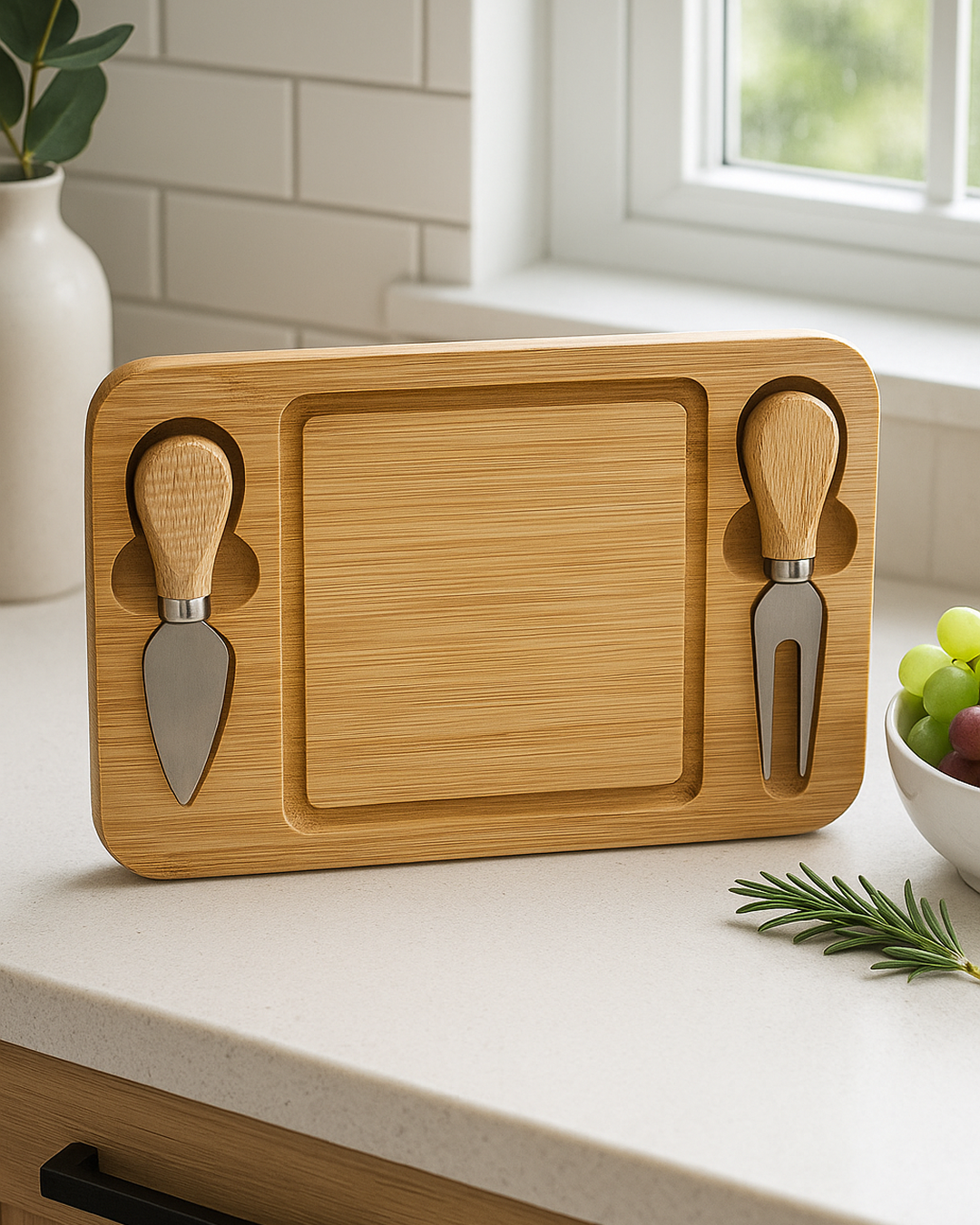 Bamboo cheese board for two